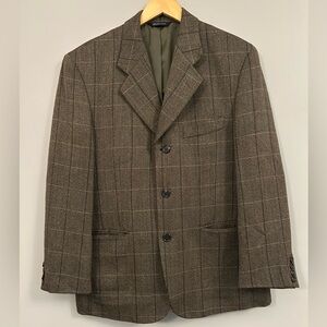 Balenciaga Paris Vintage Brown Windowpane Wool Sport Coat Size 46